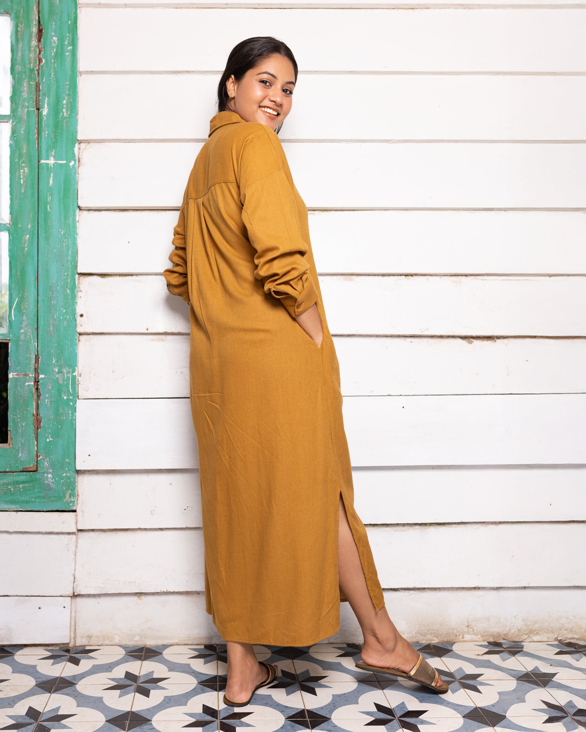 Nora Linen Shirt Dress - Brown