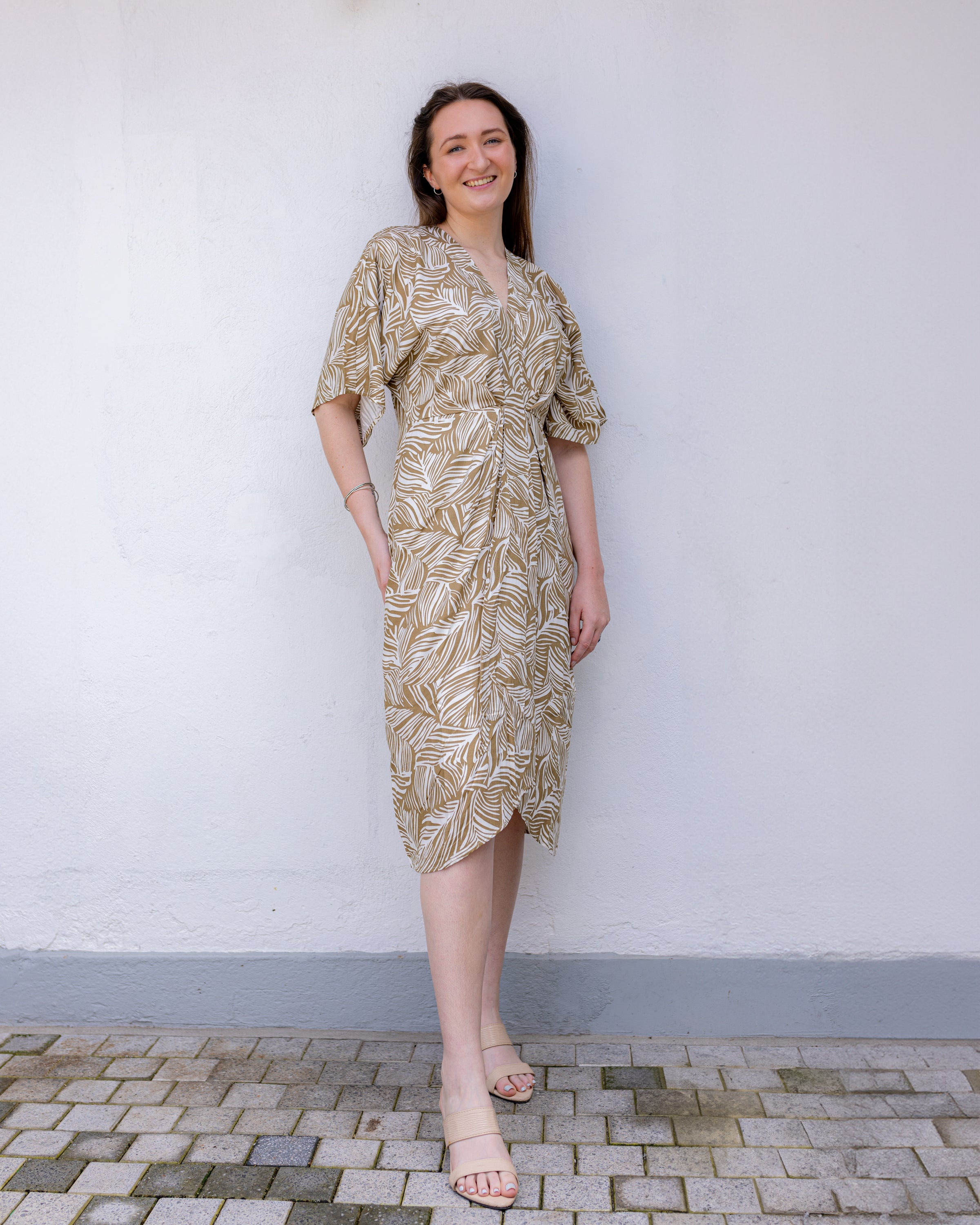 Andrea Printed Midi Dress - Champaign