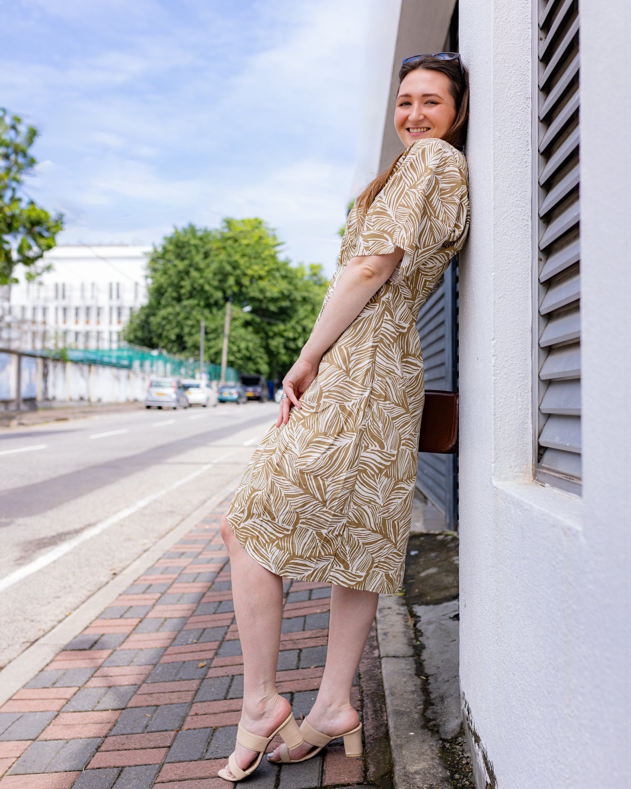 Andrea Printed Midi Dress - Champaign