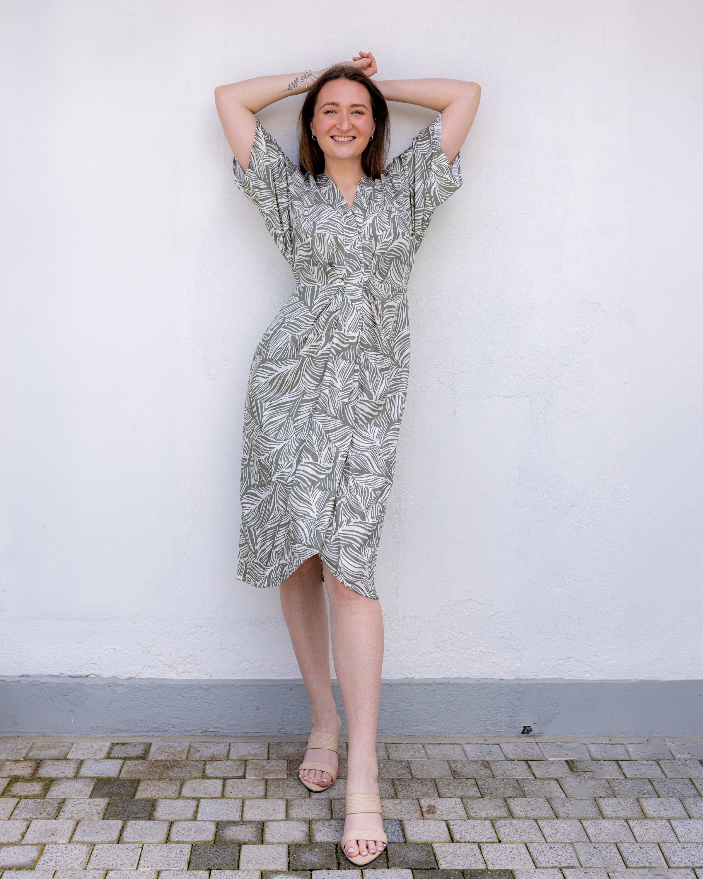 Andrea Printed Midi Dress - Olive