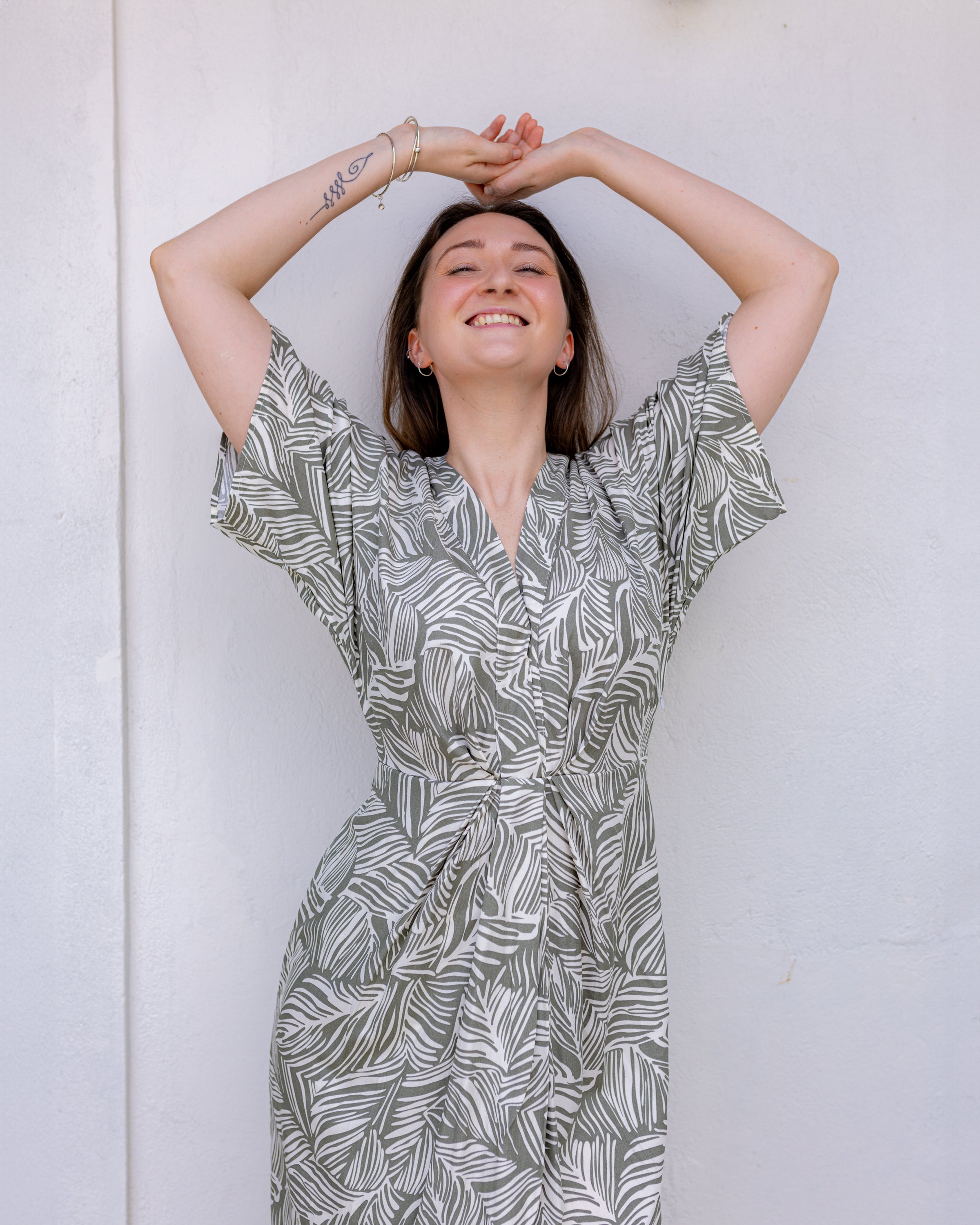 Andrea Printed Midi Dress - Olive