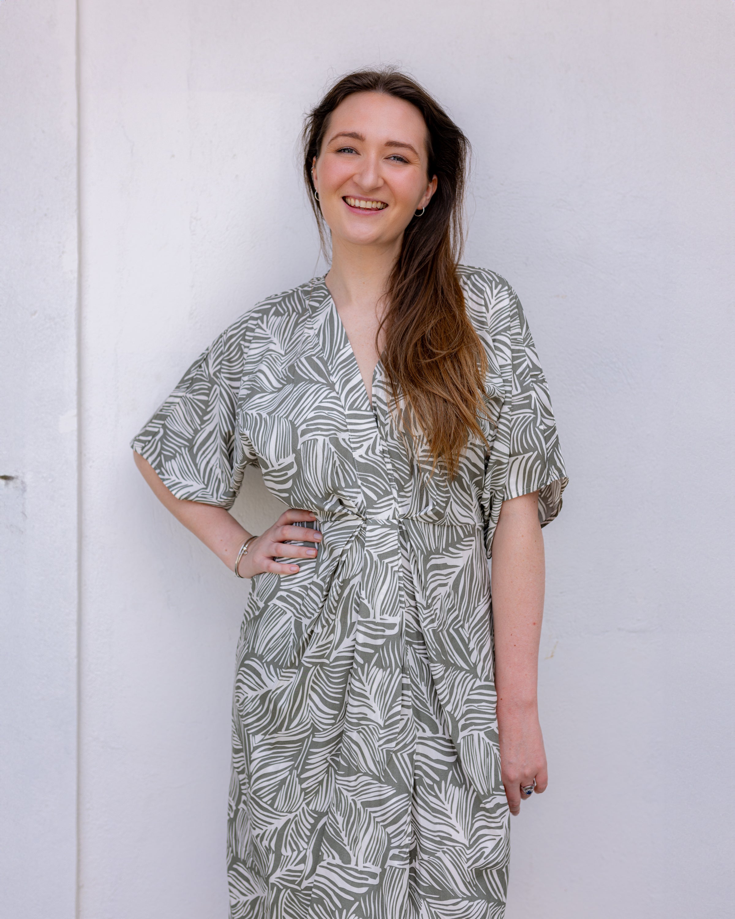 Andrea Printed Midi Dress - Olive