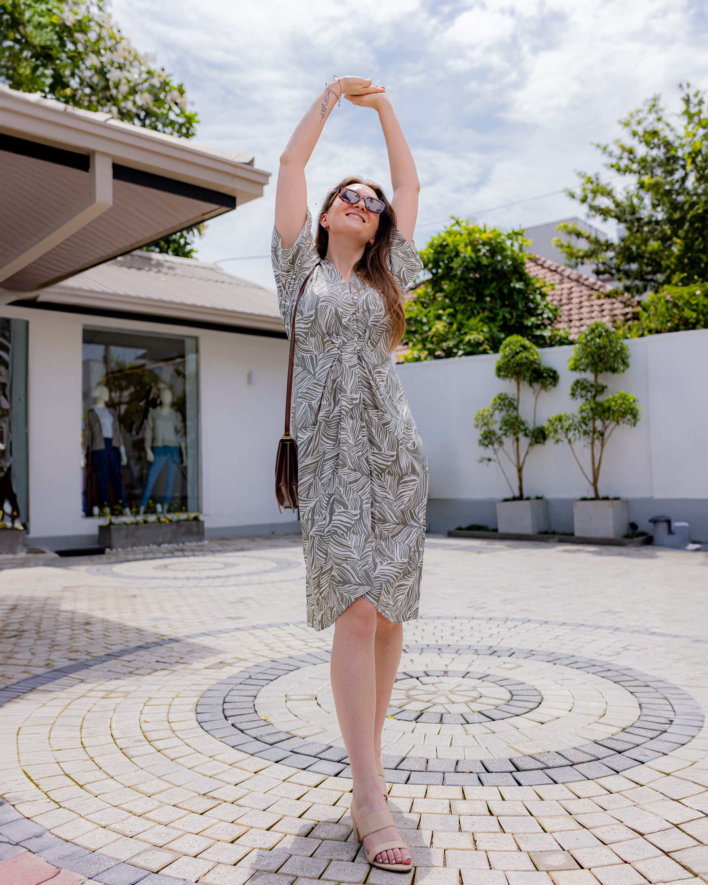 Andrea Printed Midi Dress - Olive