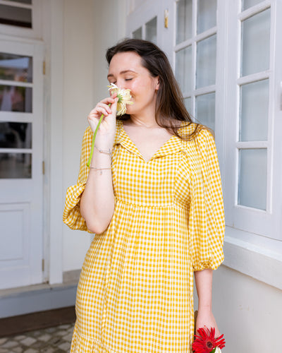 April Tired Maxi Dress- Yellow Checked