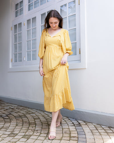 April Tired Maxi Dress- Yellow Checked