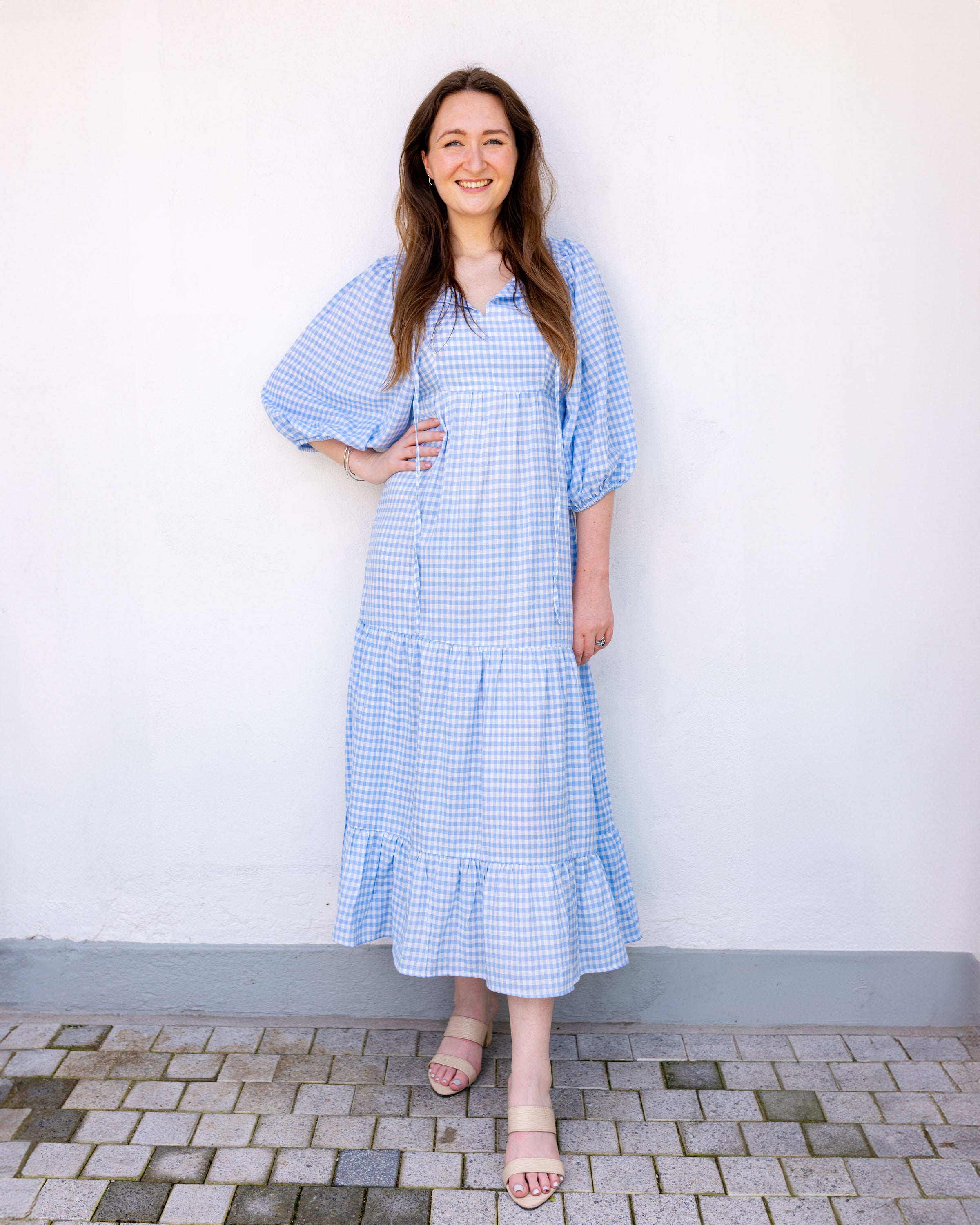 April Tired Maxi Dress- Blue Checked