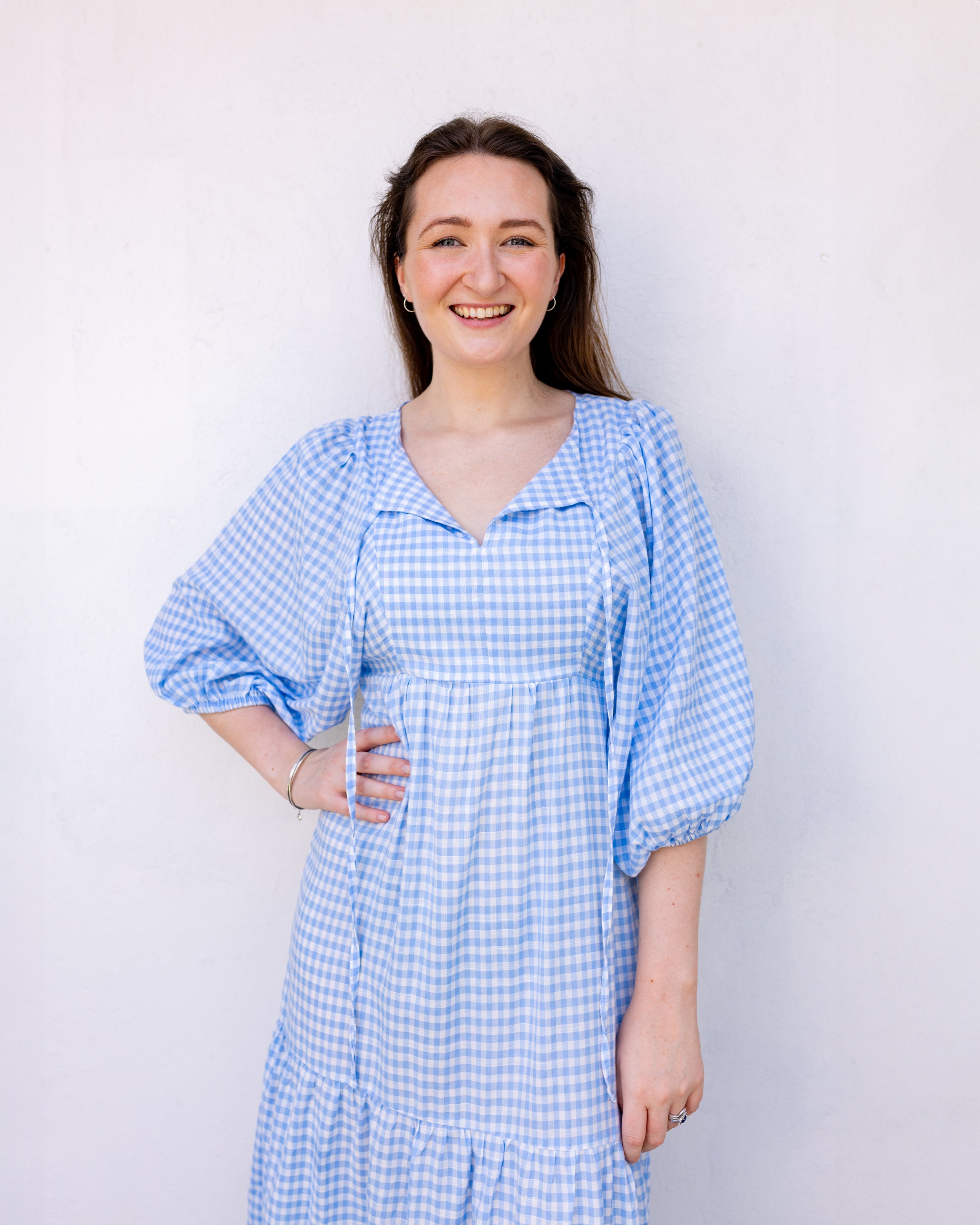 April Tired Maxi Dress- Blue Checked