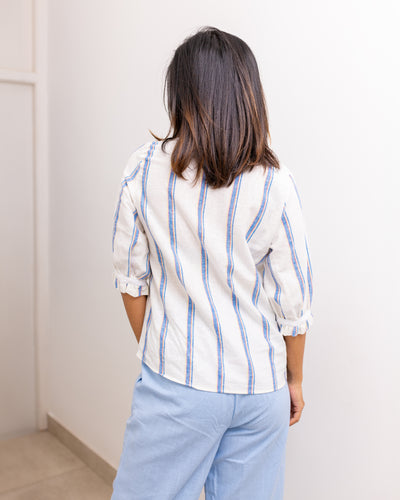 Cora Dress Shirt- Blue Stripe