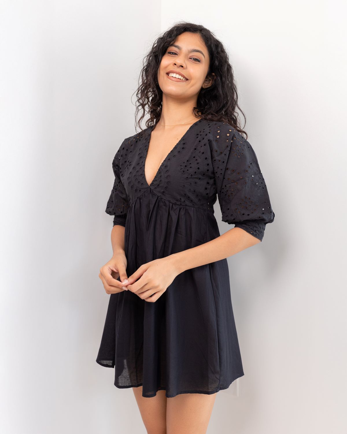 Wildflower Cutlon Mini Dress- Black