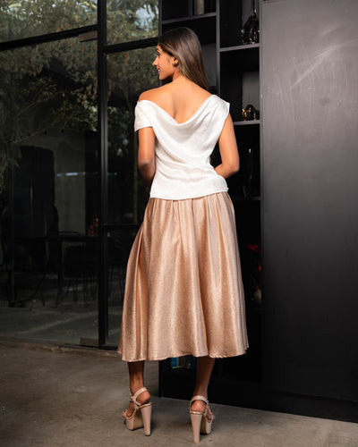 Crimson Pleated Satin Skirt - Rose Gold