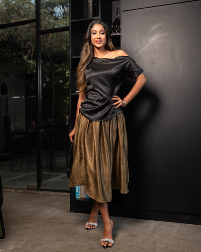 Crimson Pleated Satin Skirt - Bronze