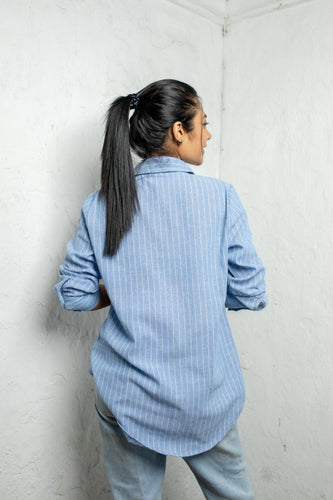 Dedunu Oversized Shirt-Blue Stripe