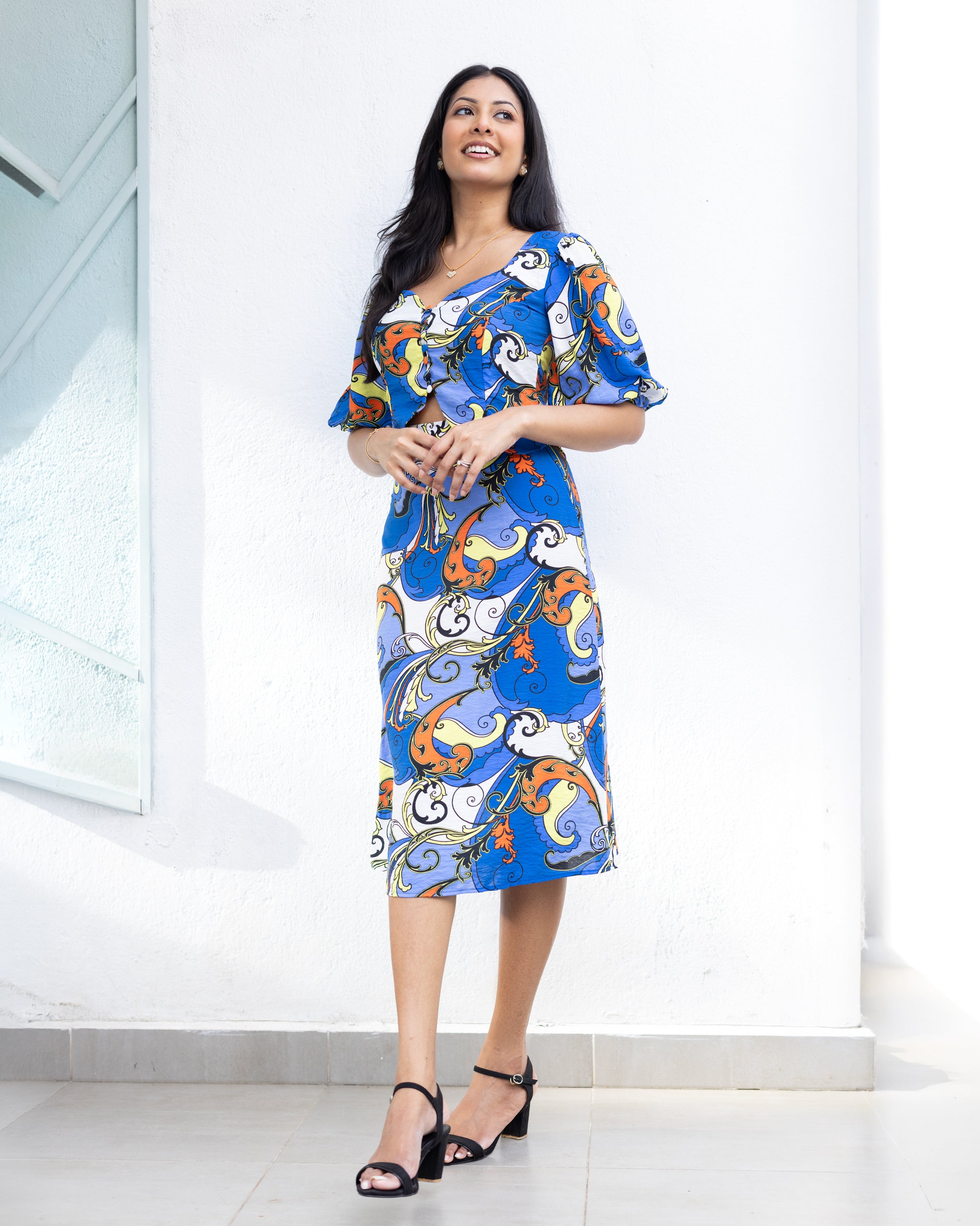 Lina midi skirt - Blue Printed
