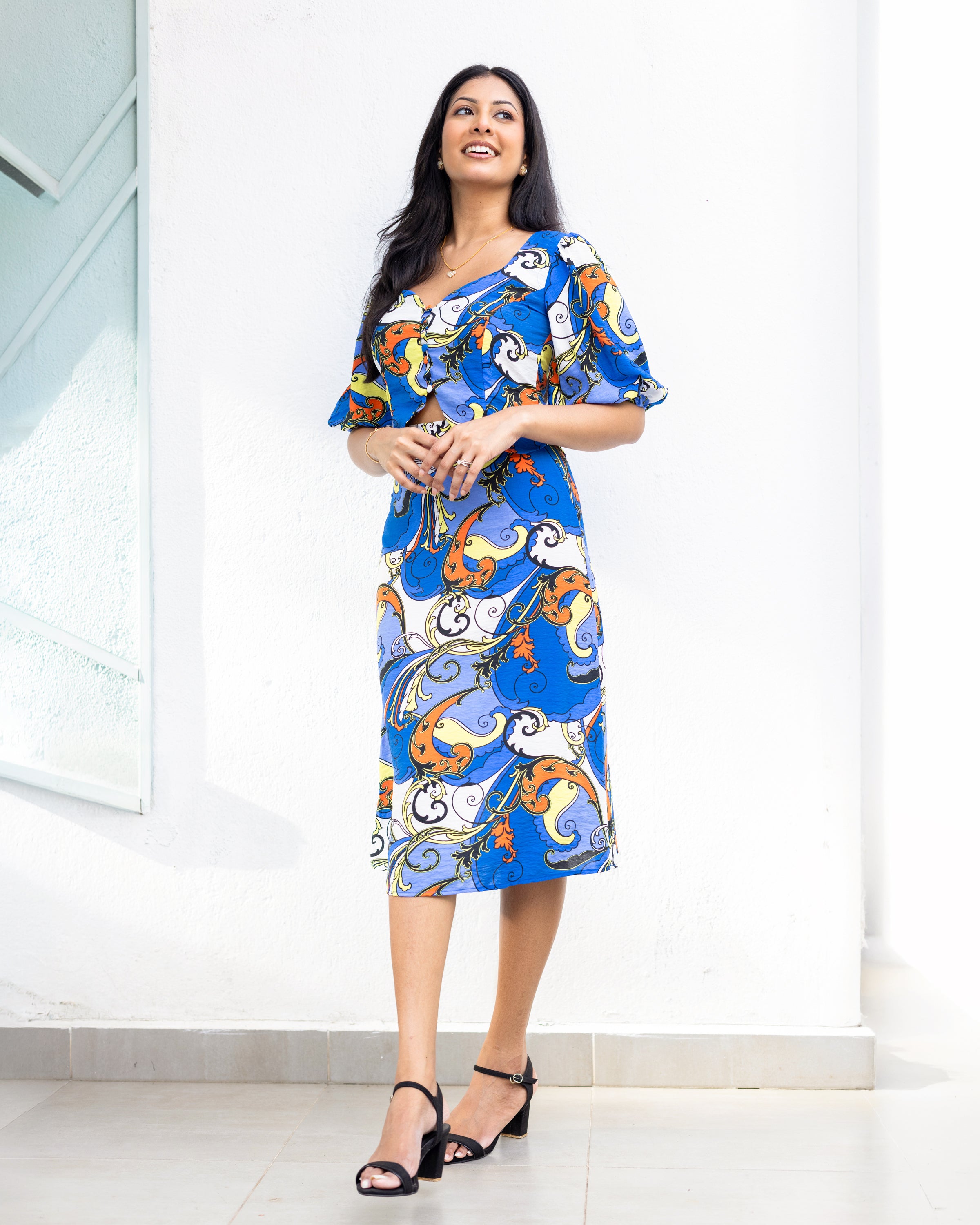 Lina midi skirt - Blue Printed