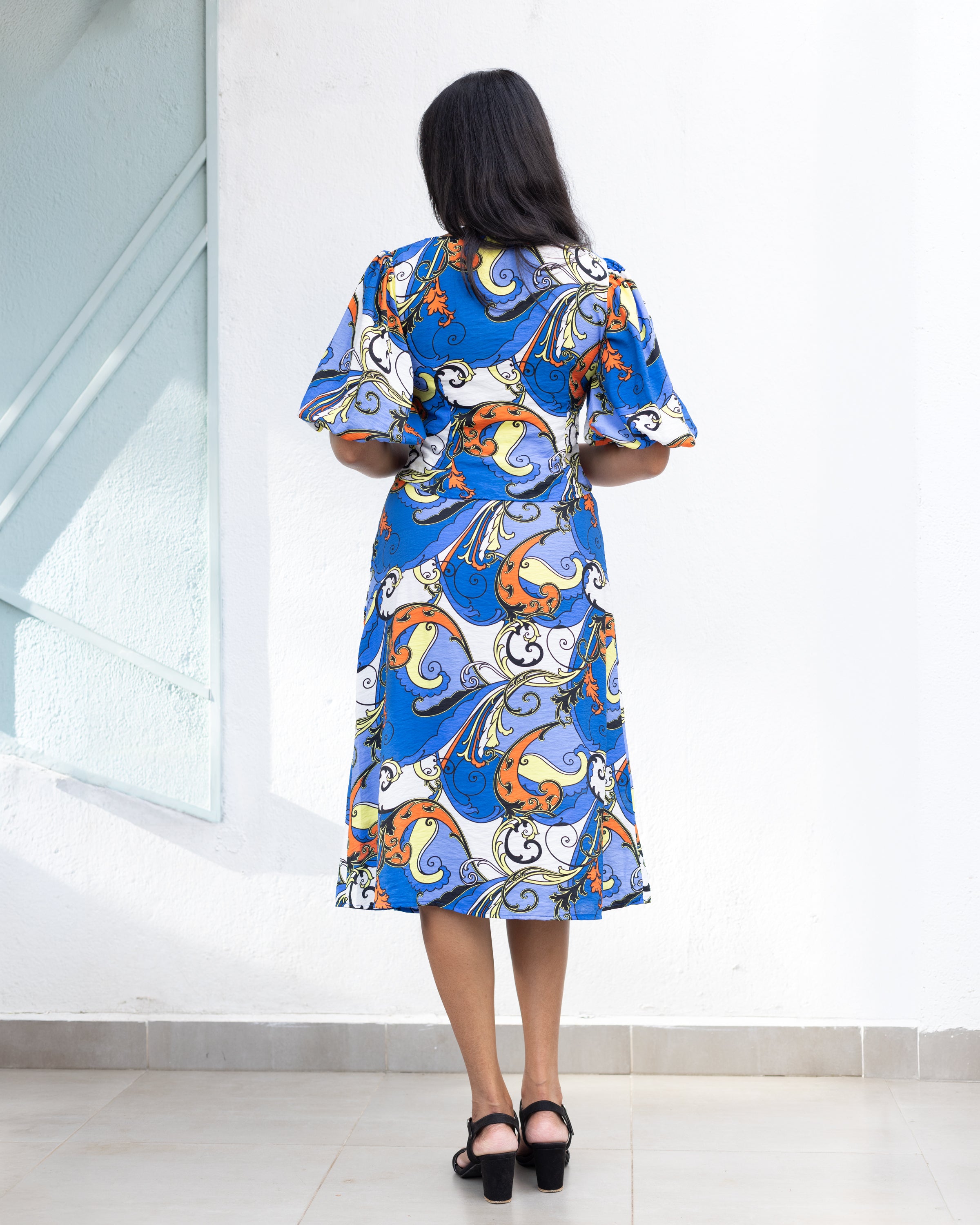 Lina puff sleeve crop top - Blue Printed