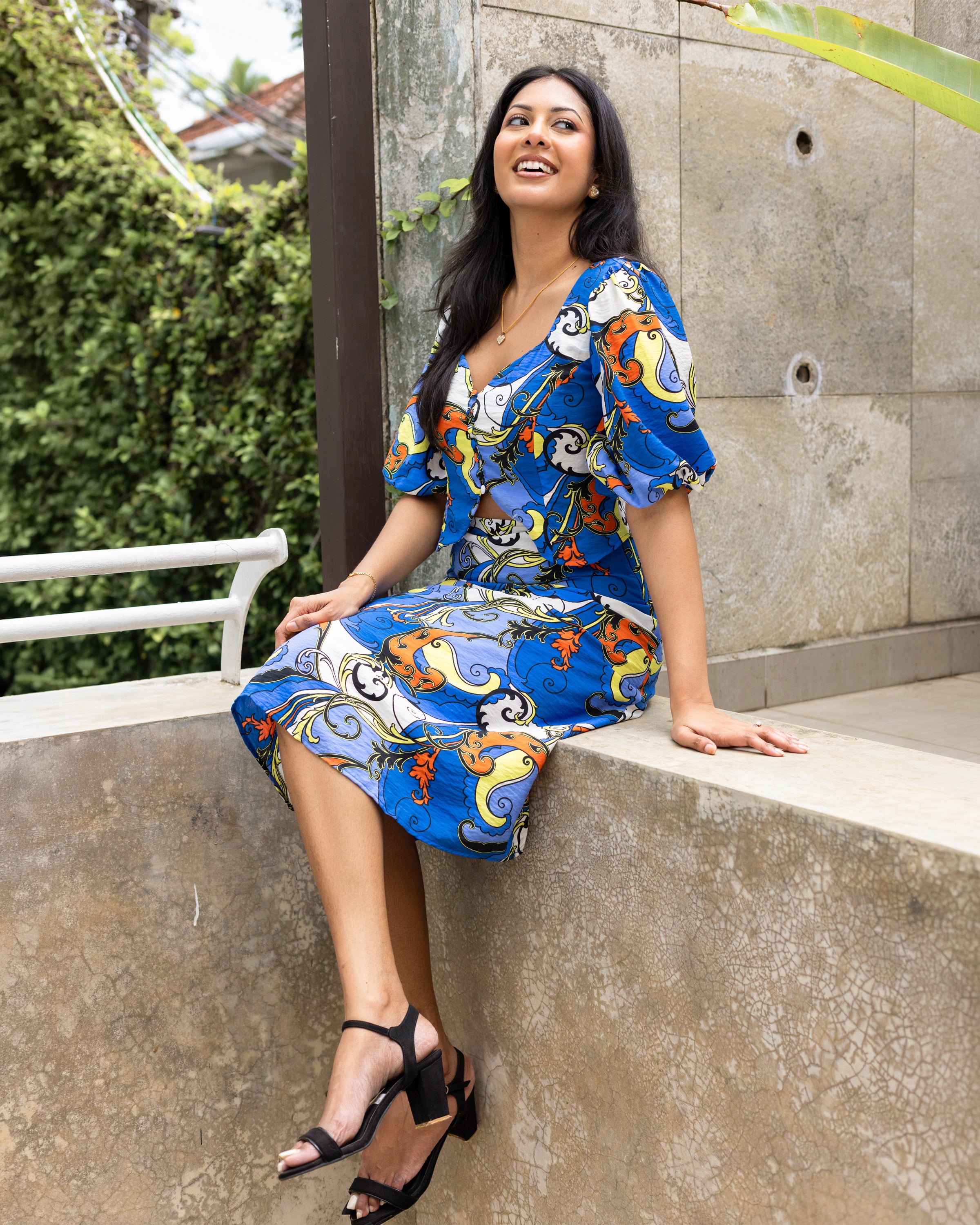 Lina puff sleeve crop top - Blue Printed
