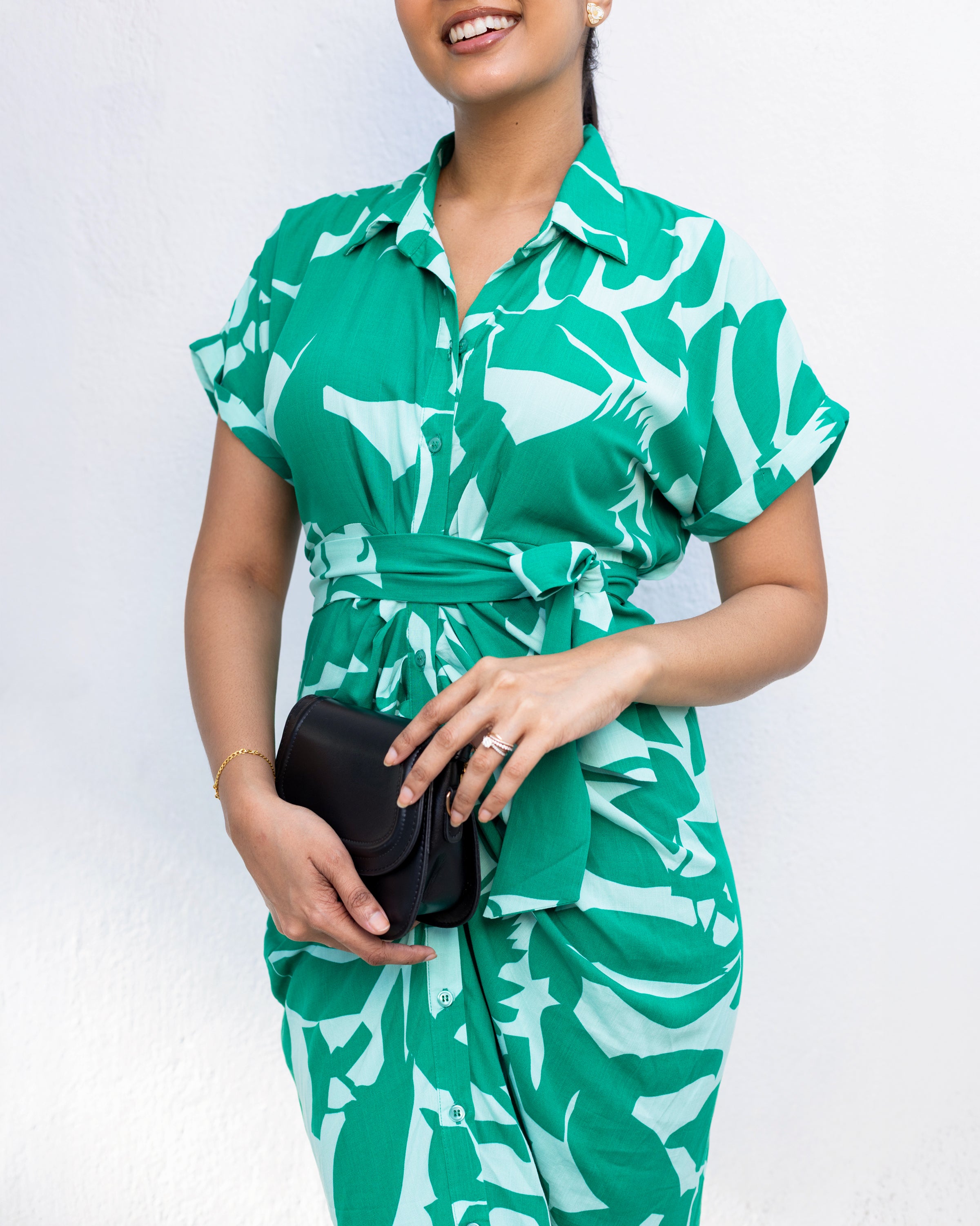 Jane Printed Midi Dress - Green Printed