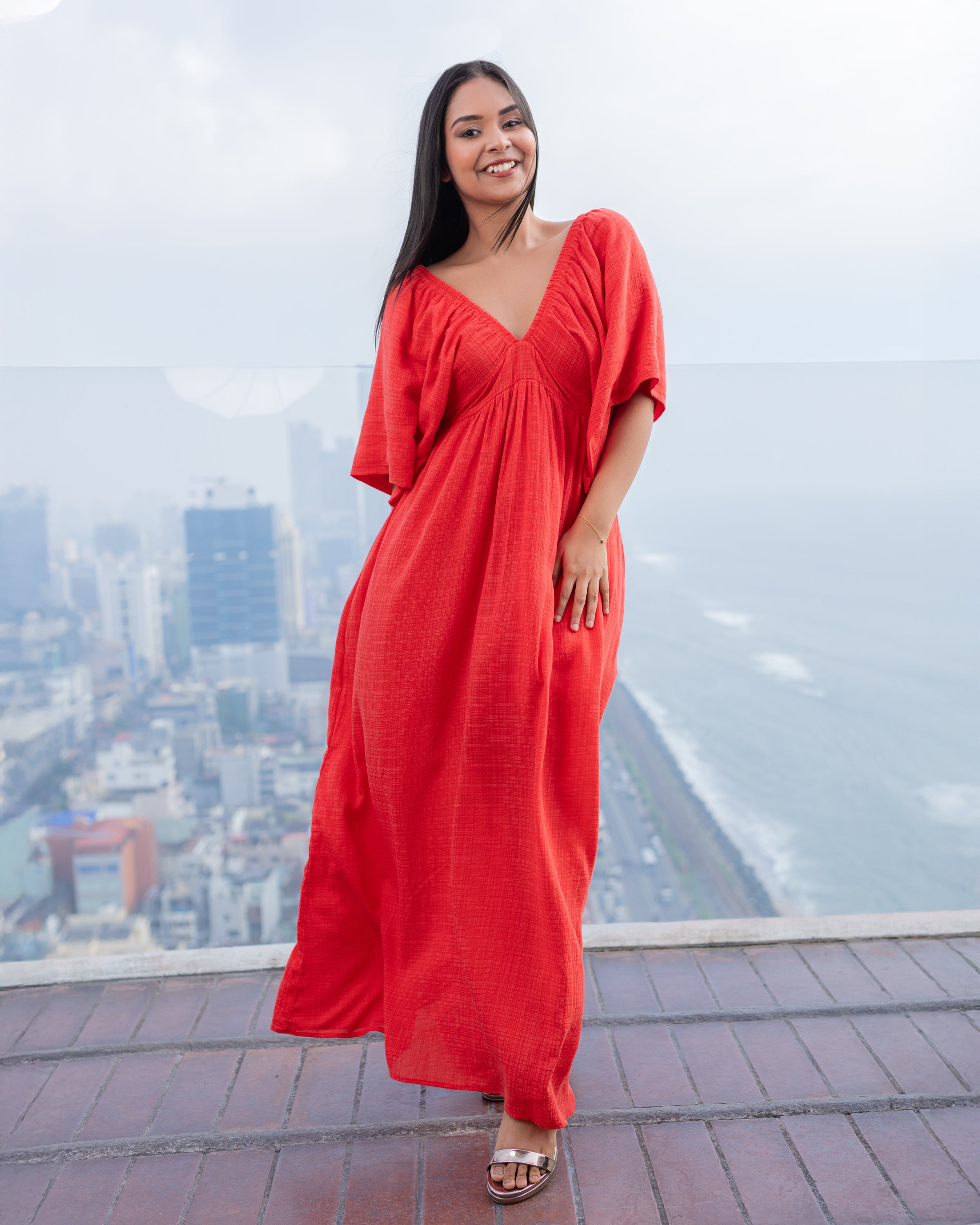 Golden Glow Maxi Dress - Red