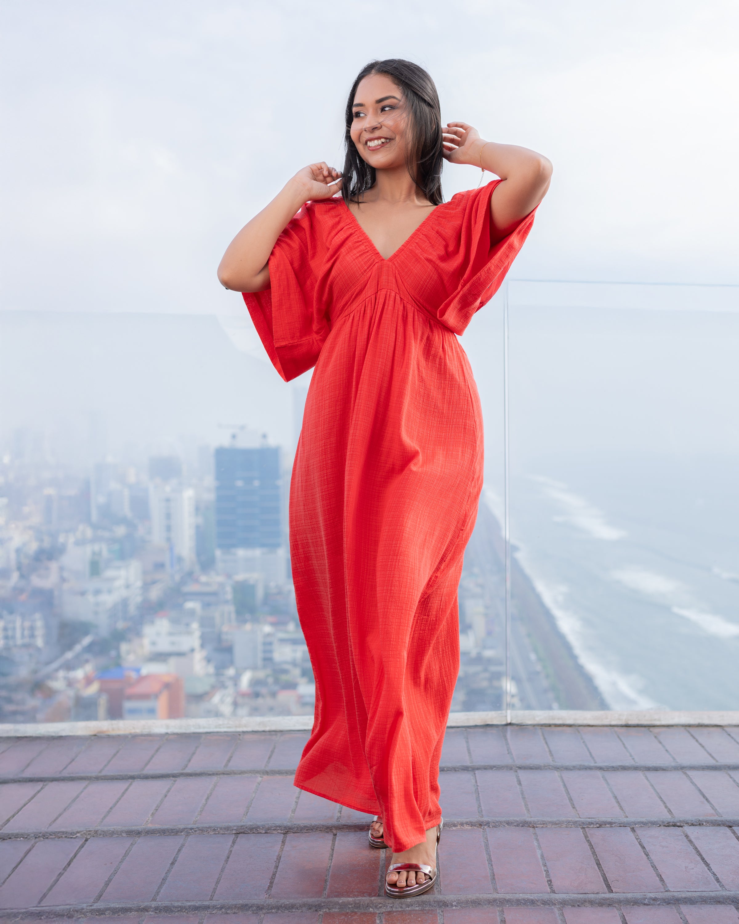 Golden Glow Maxi Dress - Red