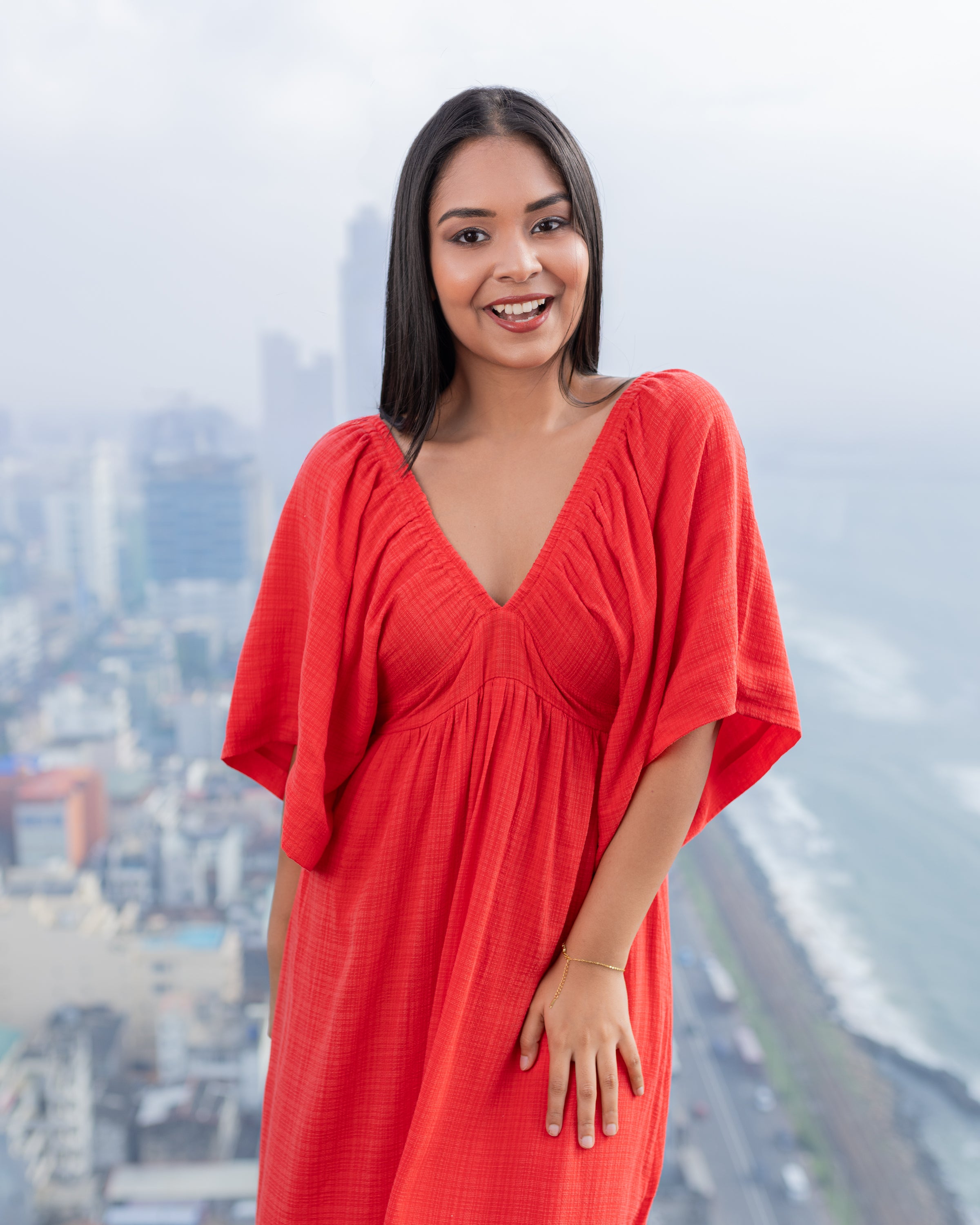 Golden Glow Maxi Dress - Red