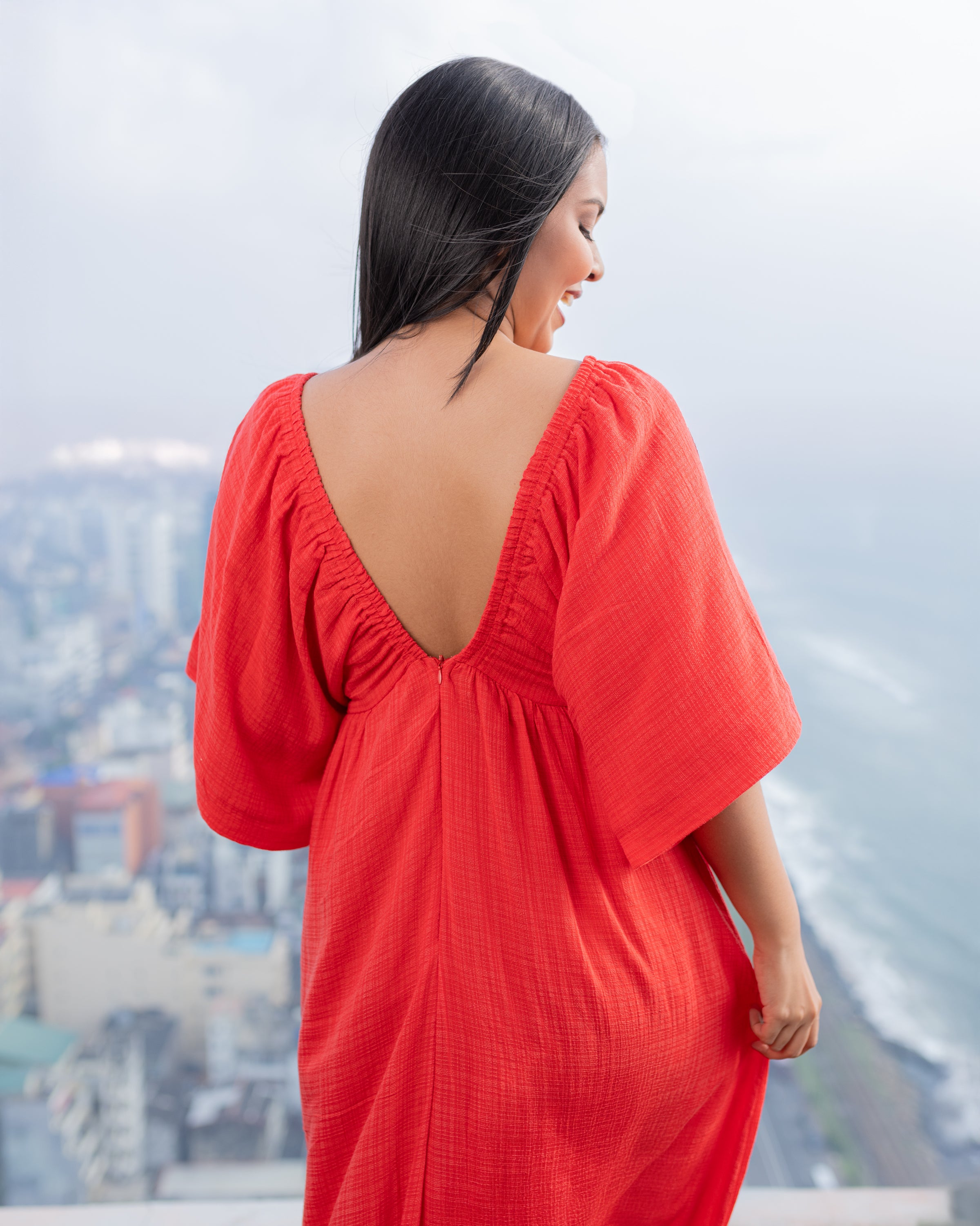 Golden Glow Maxi Dress - Red