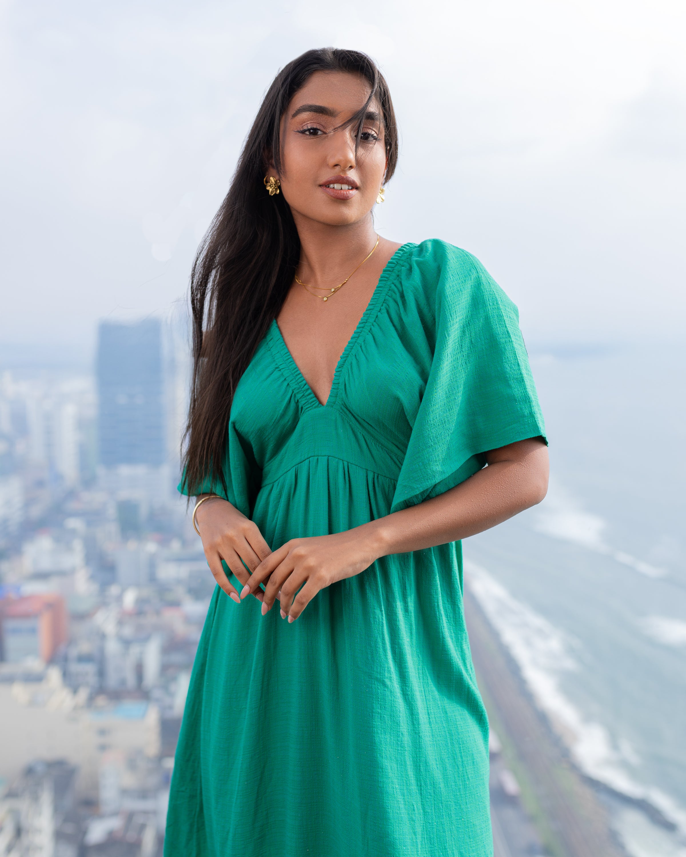 Golden Glow Maxi Dress - Green