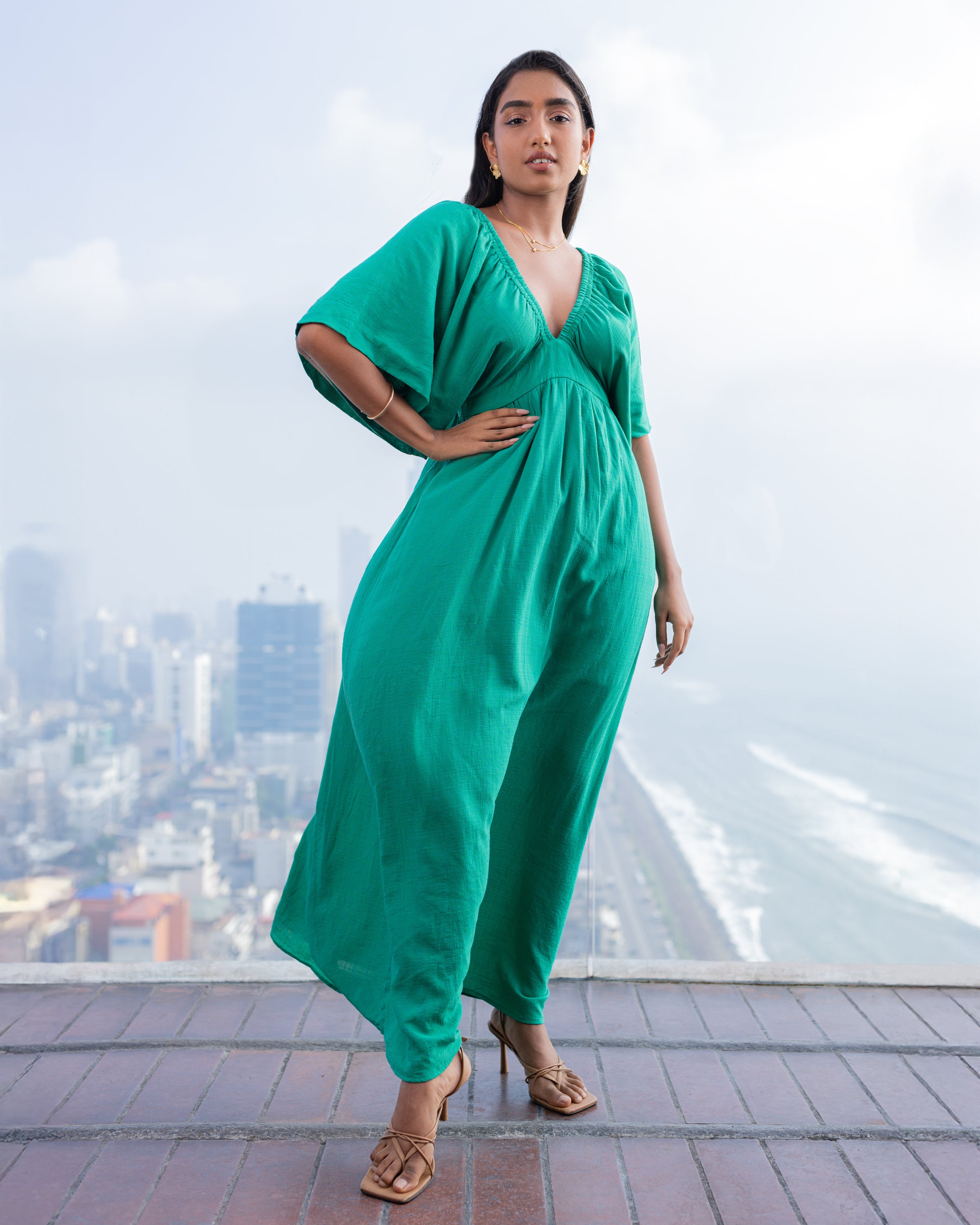 Golden Glow Maxi Dress - Green