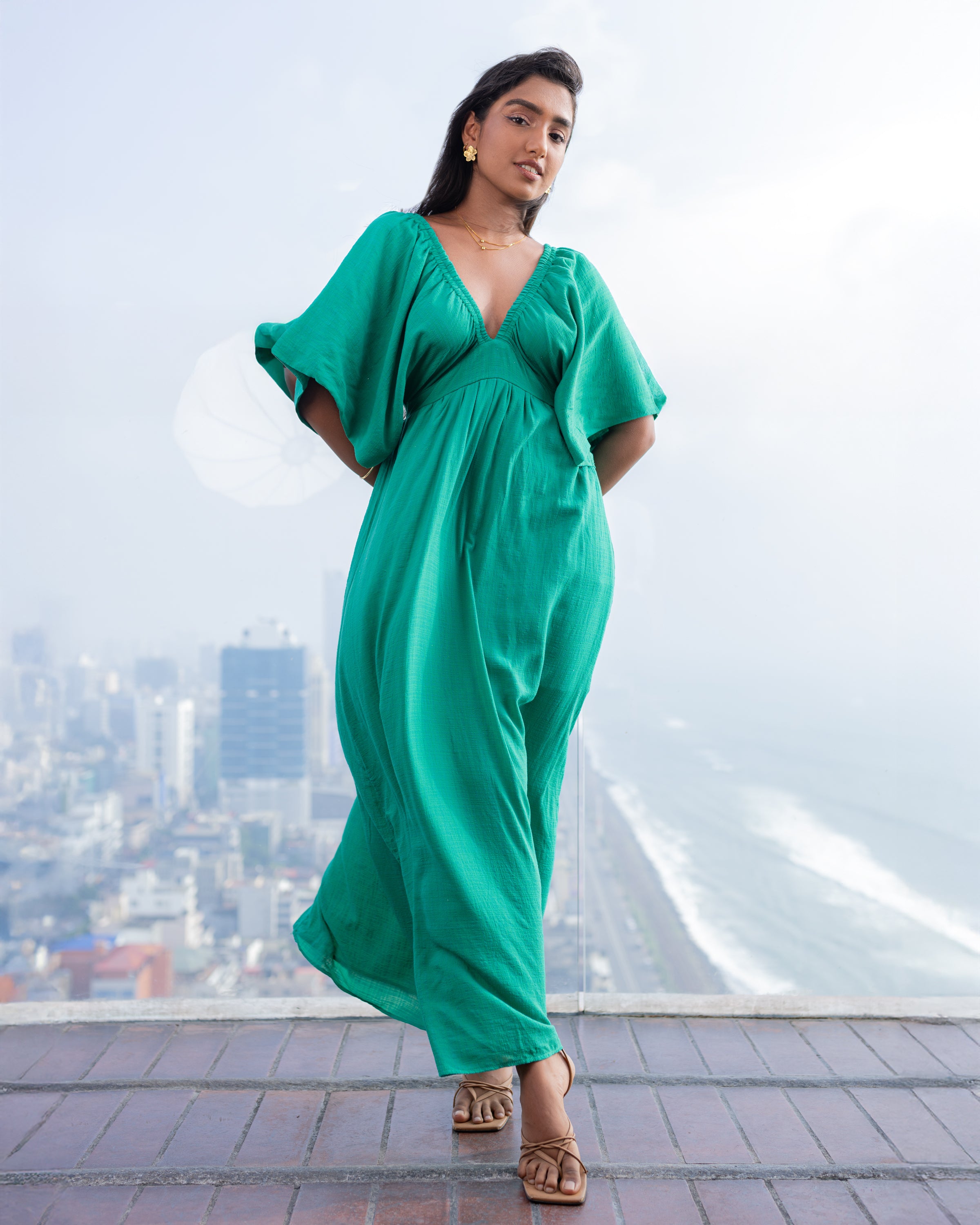 Golden Glow Maxi Dress - Green