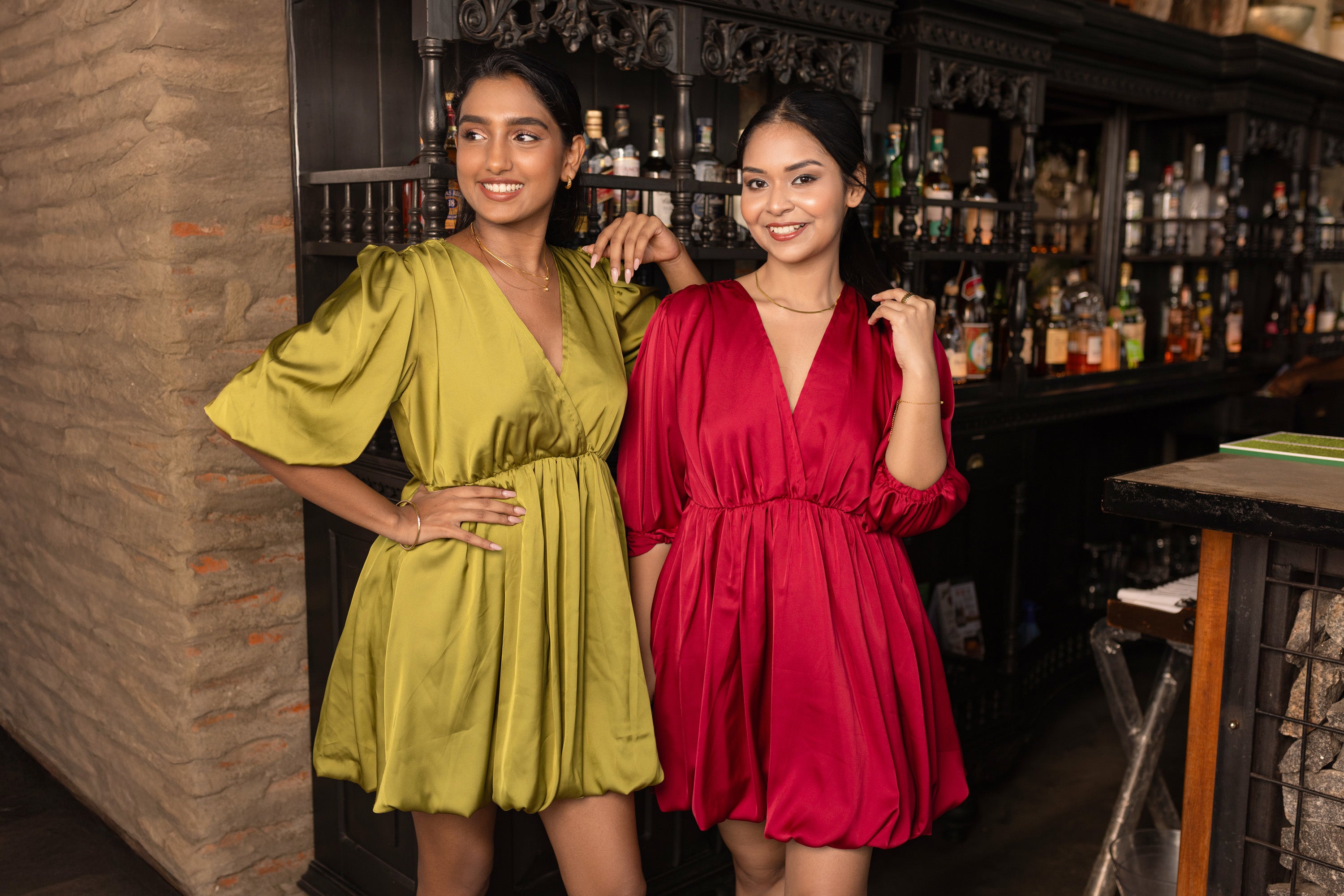 Dazzle Balloon Mini Dress - Wine Red