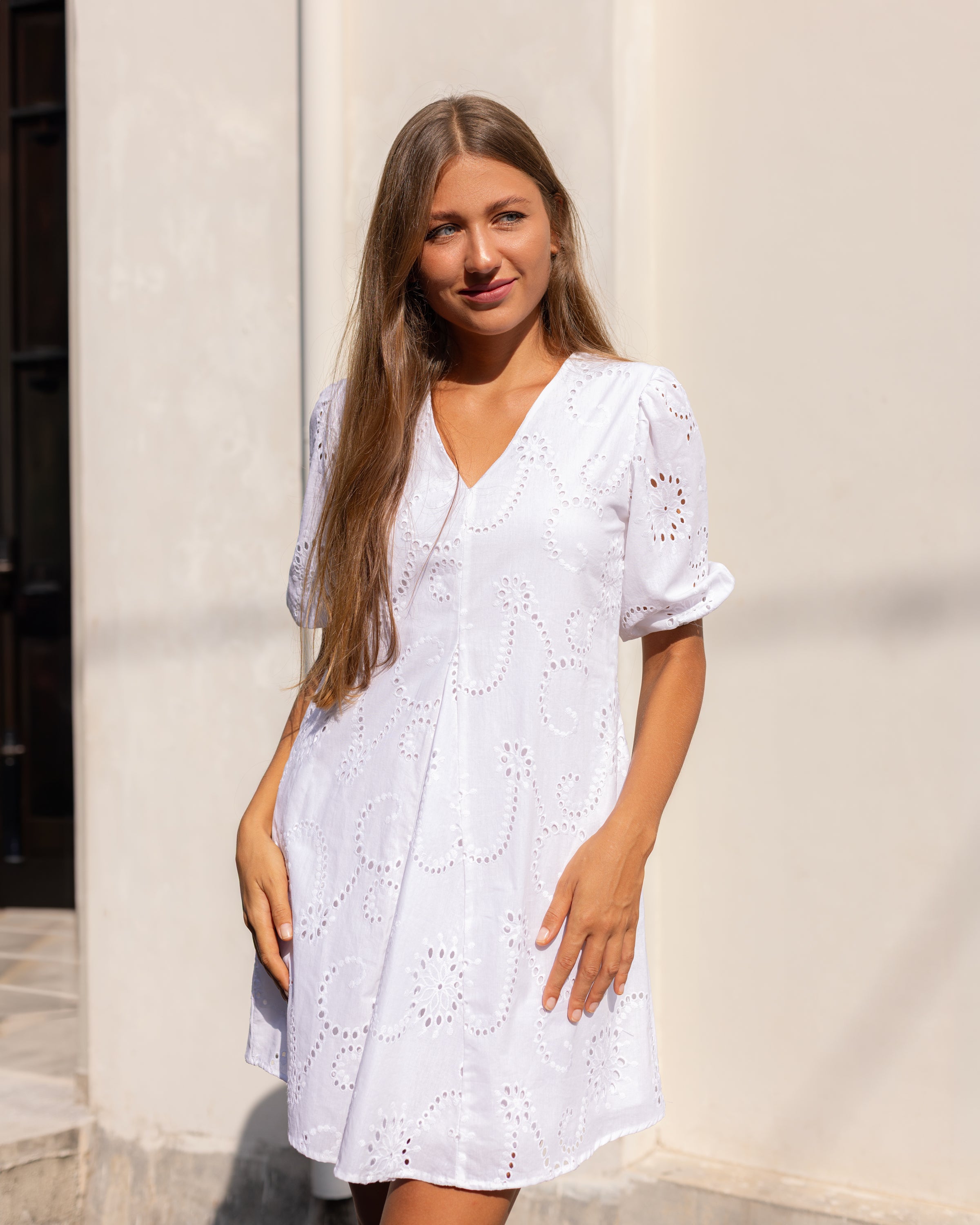 Sweet Caroline Cutlon Dress White