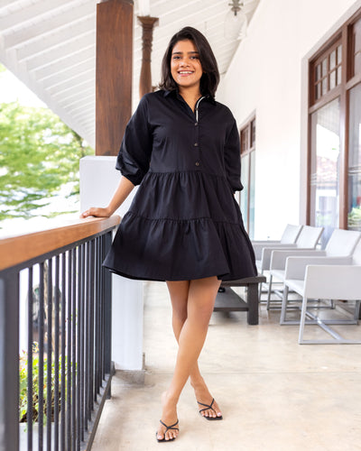 Too Sweet Layered Mini Dress - Black