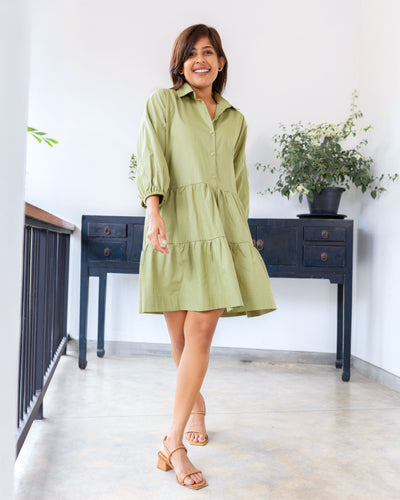 Too Sweet Layered Mini Dress - Sage Green