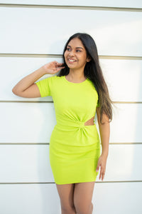 Mary Kate Knotted Mini Dress-Neon