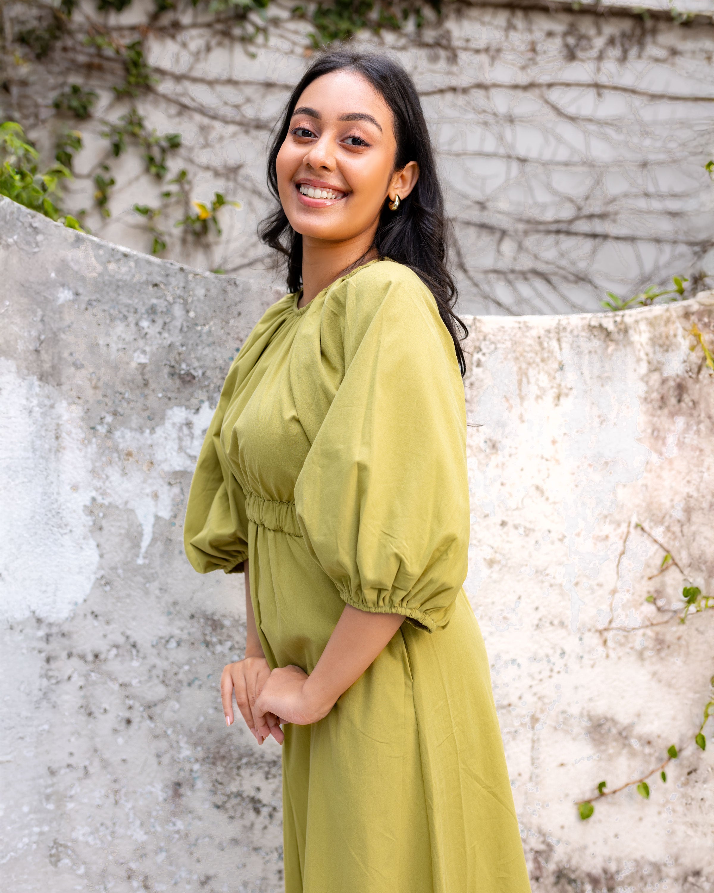 Opal Cotton Midi Dress -Lemon