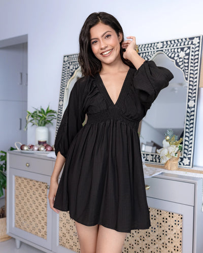 Eve Sheared Mini Dress- Black