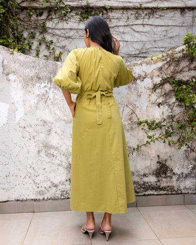 Opal Cotton Midi Dress -Lemon