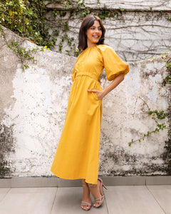 Opal Cotton Midi Dress -Yellow