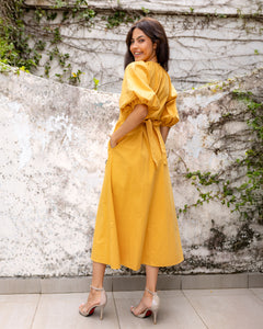 Opal Cotton Midi Dress -Yellow