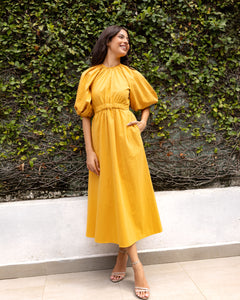 Opal Cotton Midi Dress -Yellow