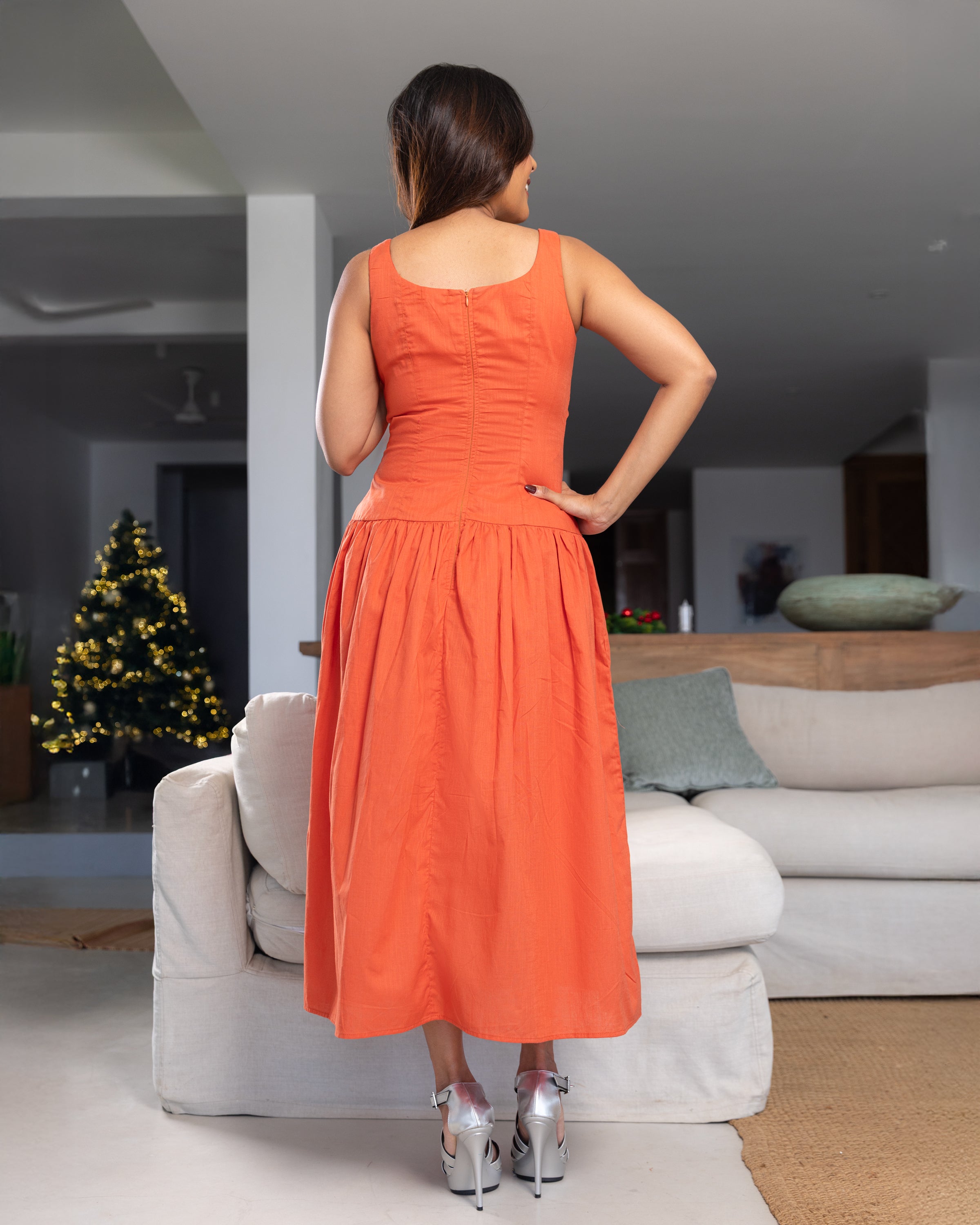 Marigold Drop Waist Maxi Dress - Orange