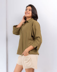 Milan Linen Top - Olive