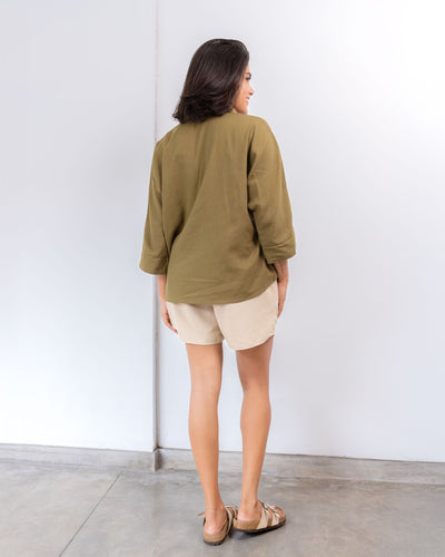 Milan Linen Top - Olive