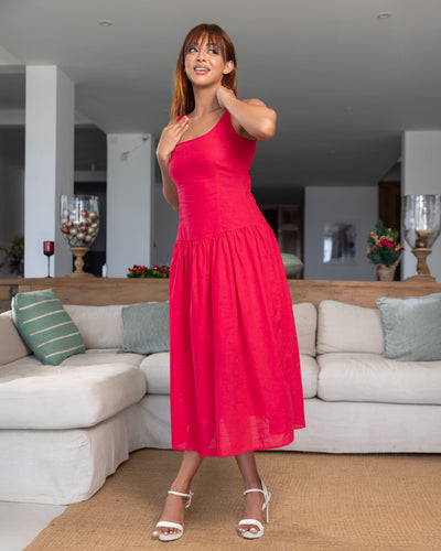 Marigold Drop Waist Maxi Dress - Hot Pink