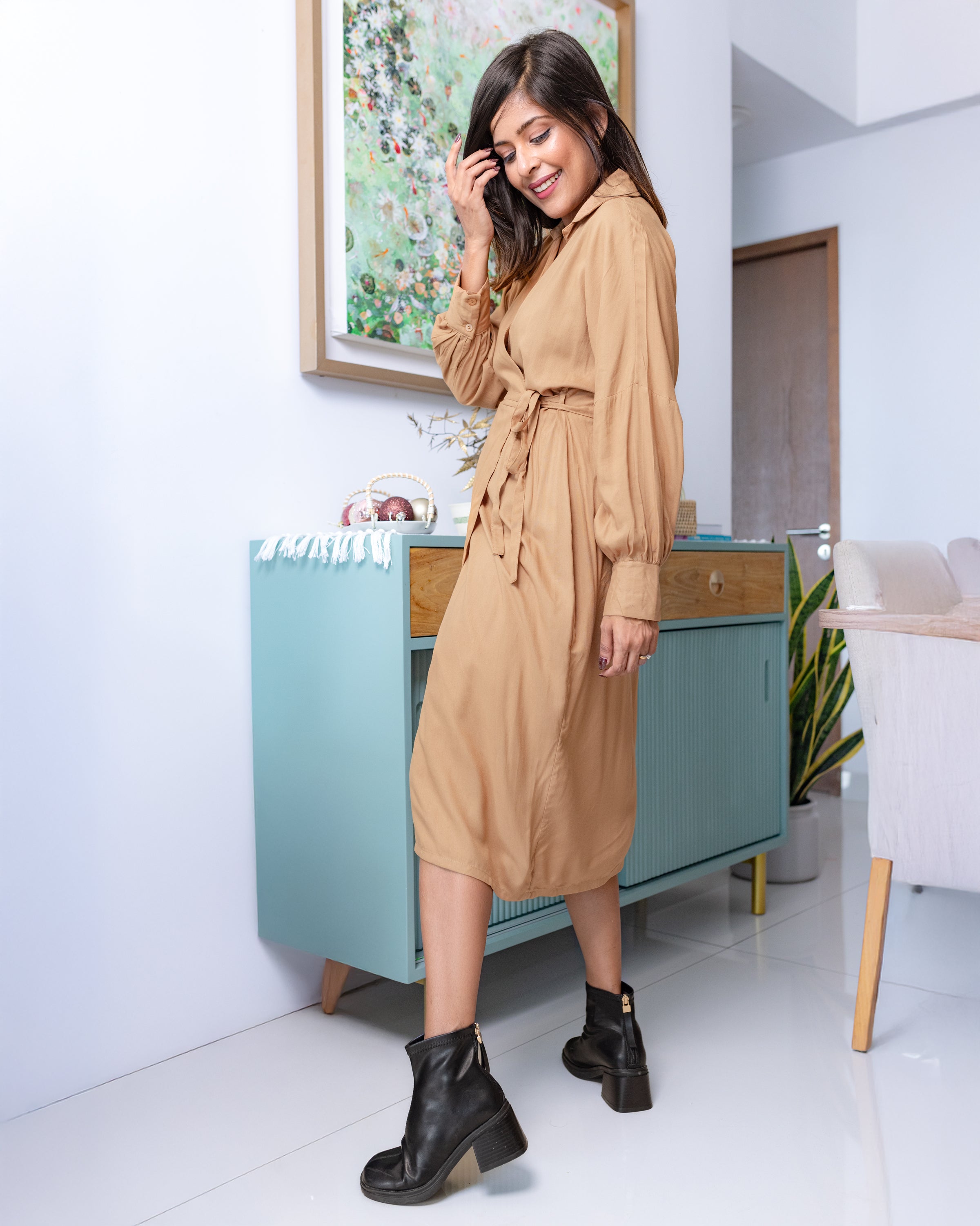 Stella Drop Shoulder Midi Wrap - Sand