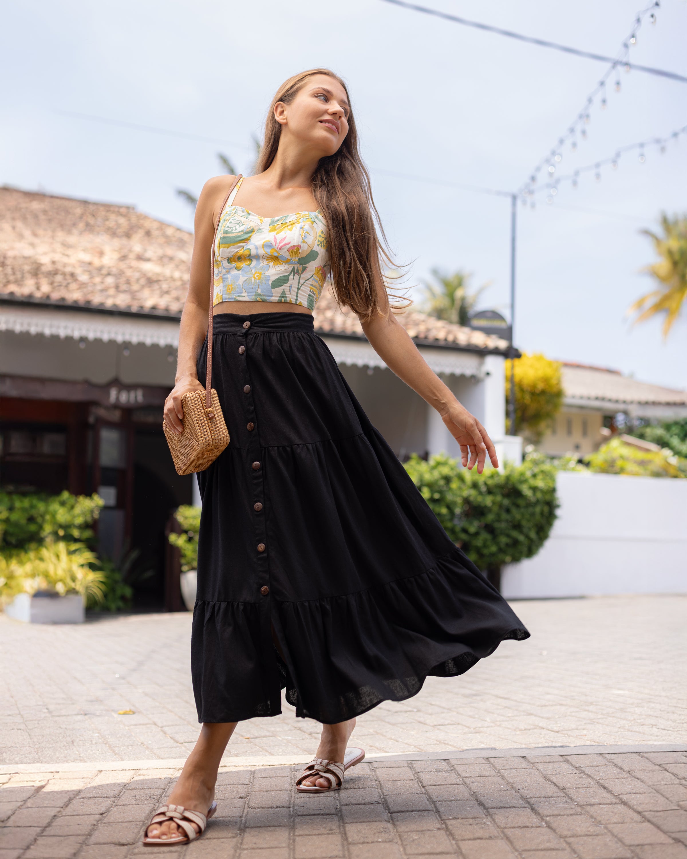 Dora Buttondown Maxi Skirt - Black
