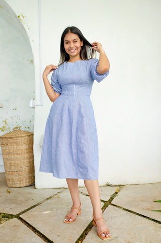 Devina Pleated Midi Dress-Checked