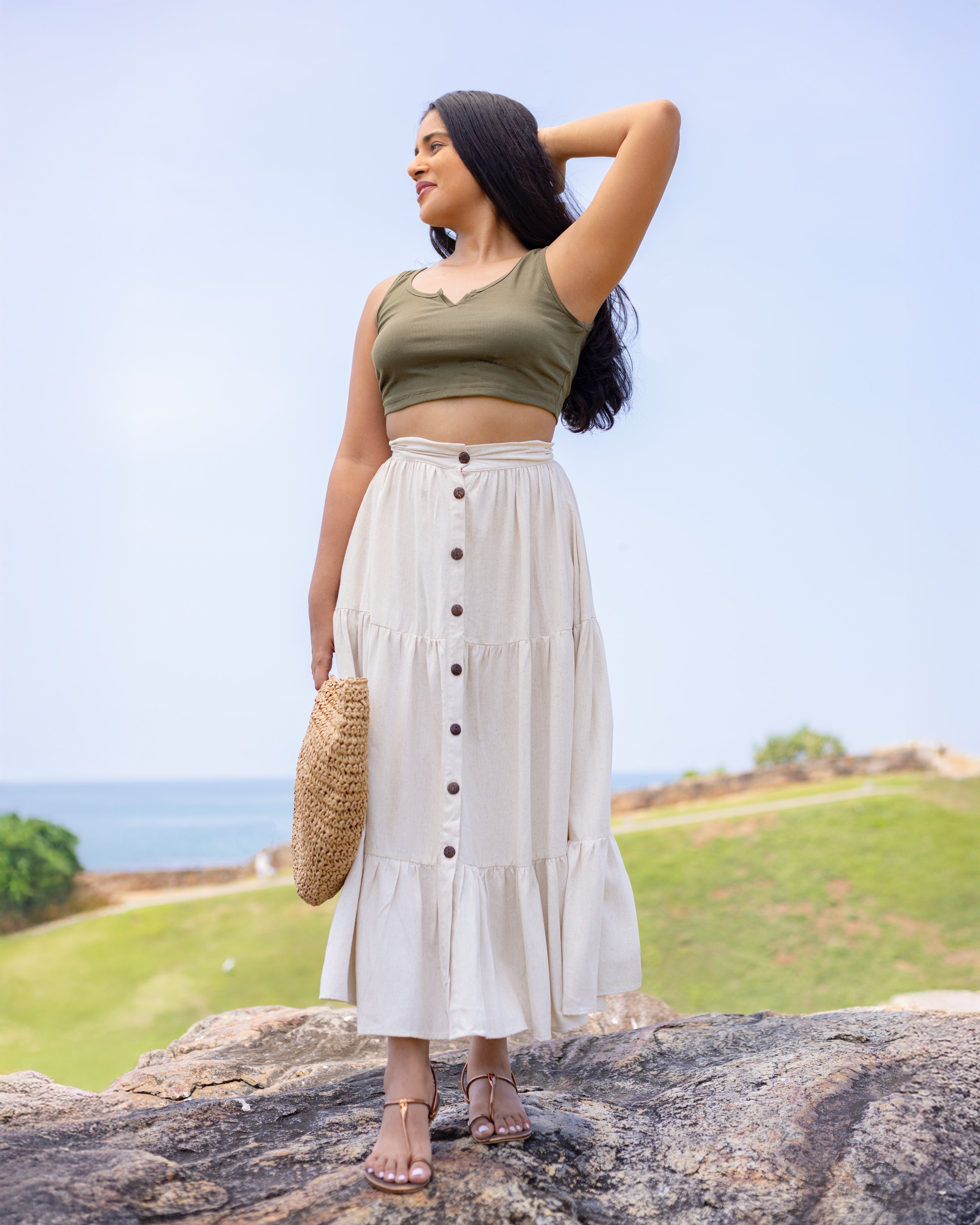 Dora Buttondown Maxi Skirt - Beige