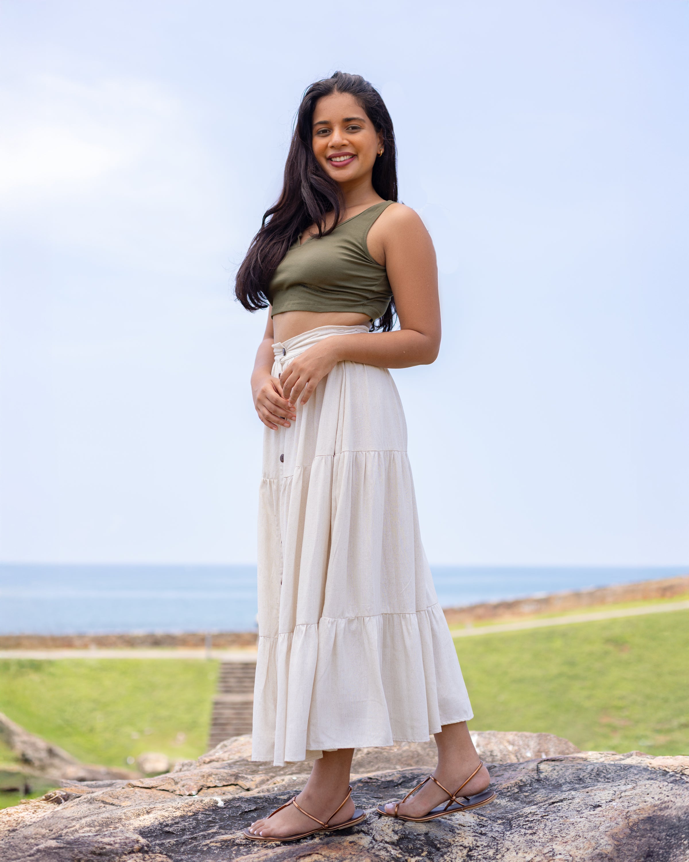 Dora Buttondown Maxi Skirt - Beige