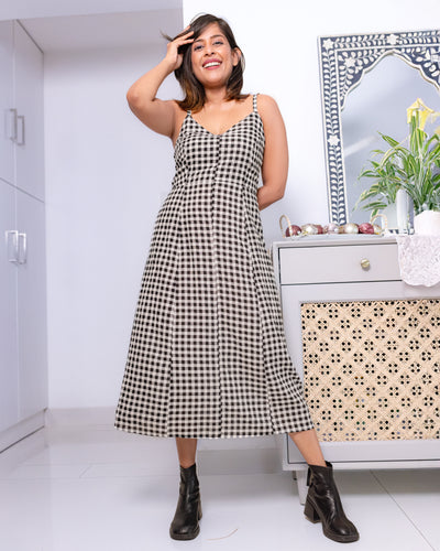 Caroll Plaid Midi Dress - Black check