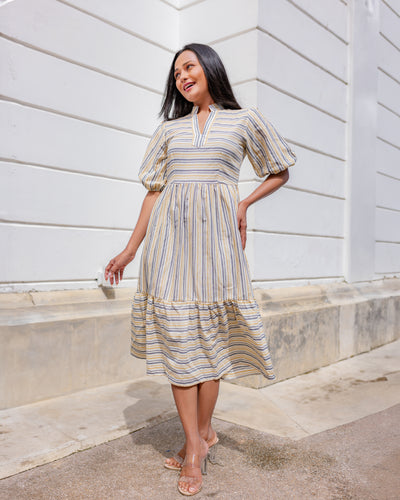 Isla Midi Dress -Beige Stripe